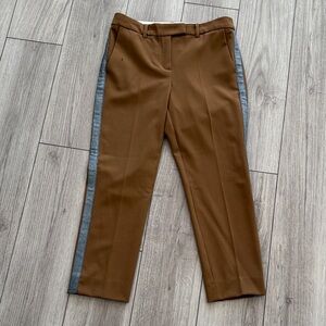 Marella Brillo Silk-blend Long Camel Trousers with Silver Sparkly Stripe